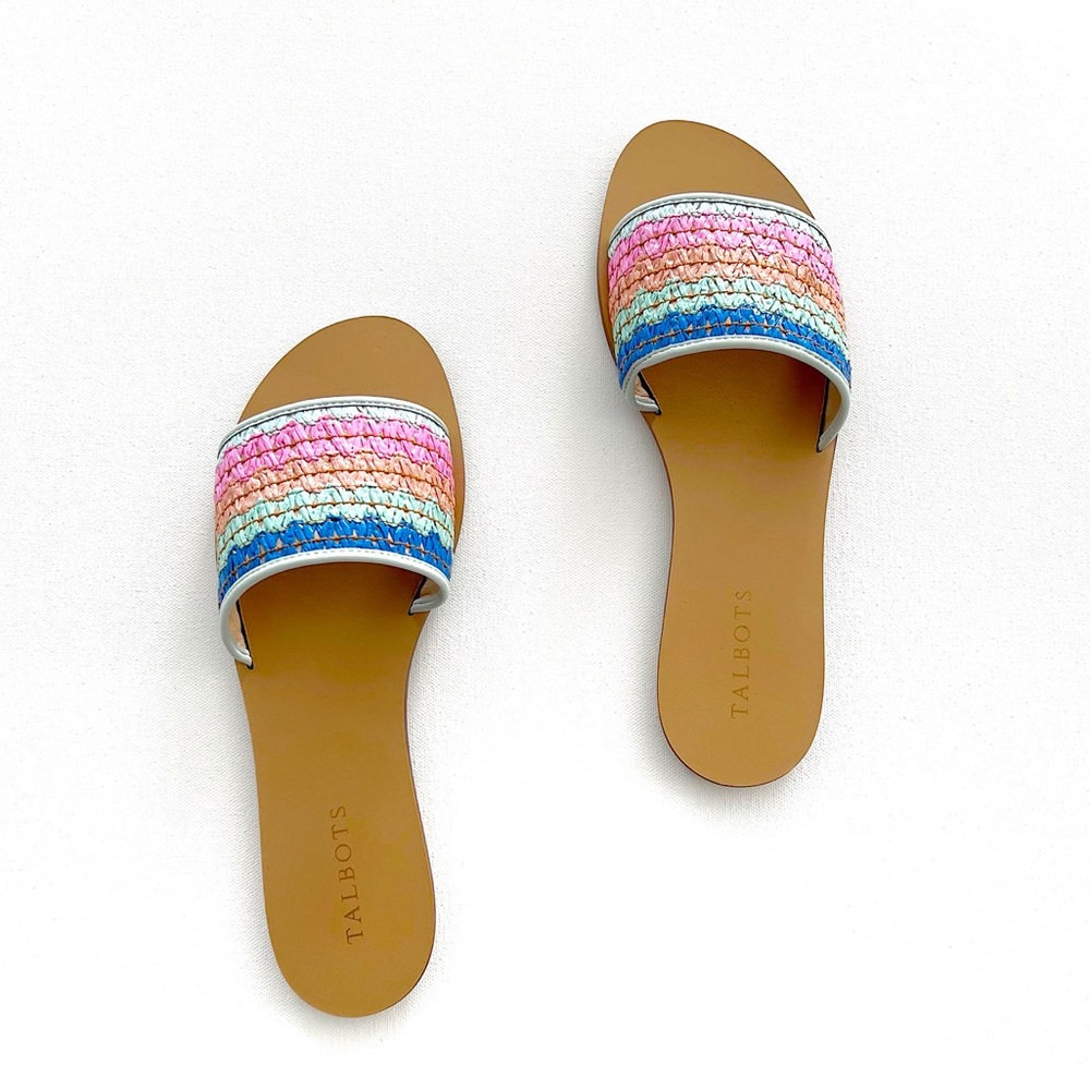 Talbots Multicolor Woven Slide Sandals - Pink, Blue, Tan